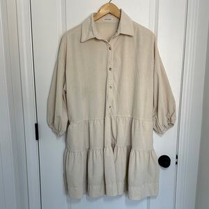 Lavender J Women’s Tiered Button-Up Dress Beige S